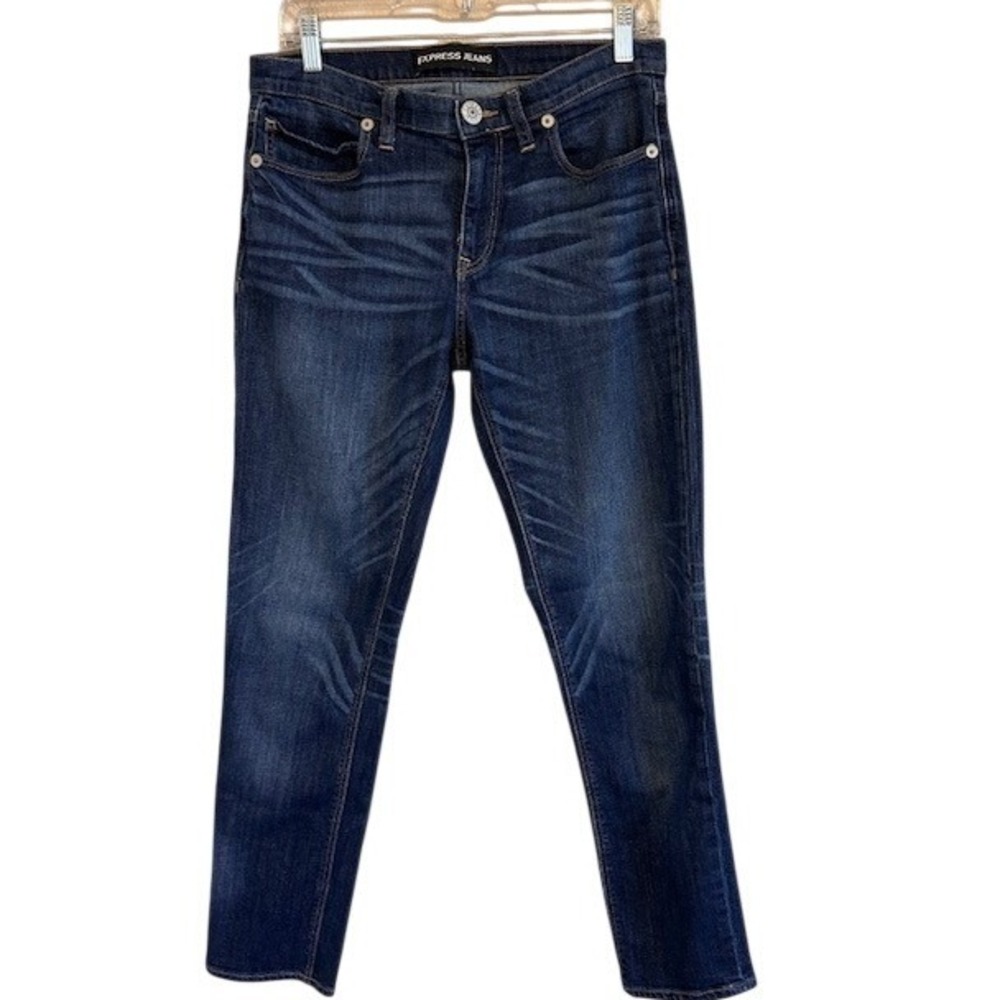Express Women's Dark Wash Denim Blue Girlfriend‎ Jeans Stretch 4